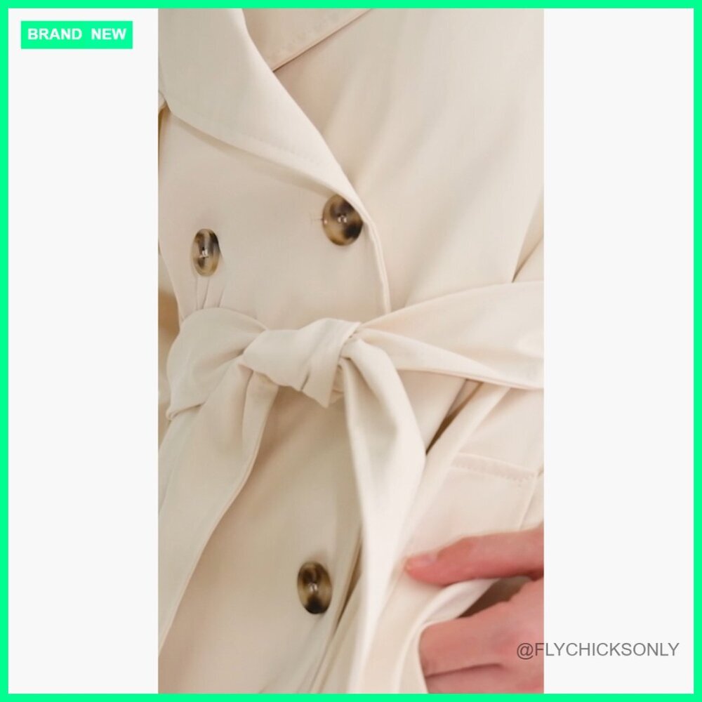 Long Trench Coat Oversized Double Breasted Lapel Polyester Blend Outerwear - Picture 7 of 7